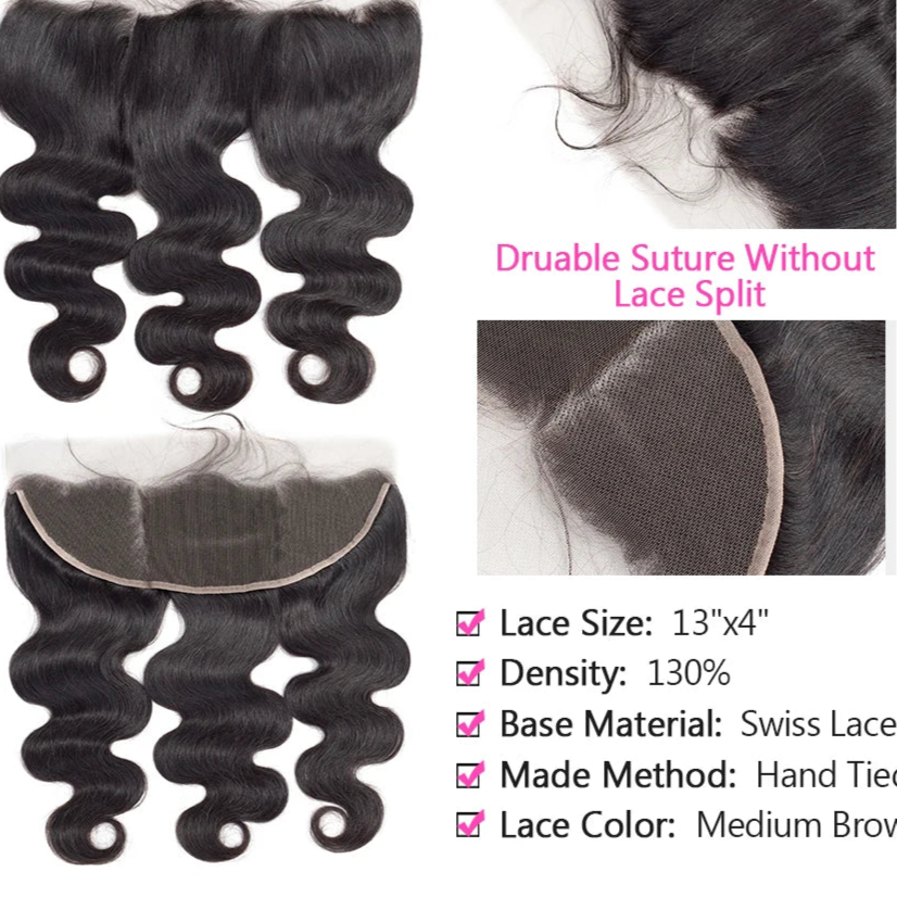 Human Hair Bundles With Frontal 13*4 Pre Plucked Lace Frontal Remy Peruvian body Wave