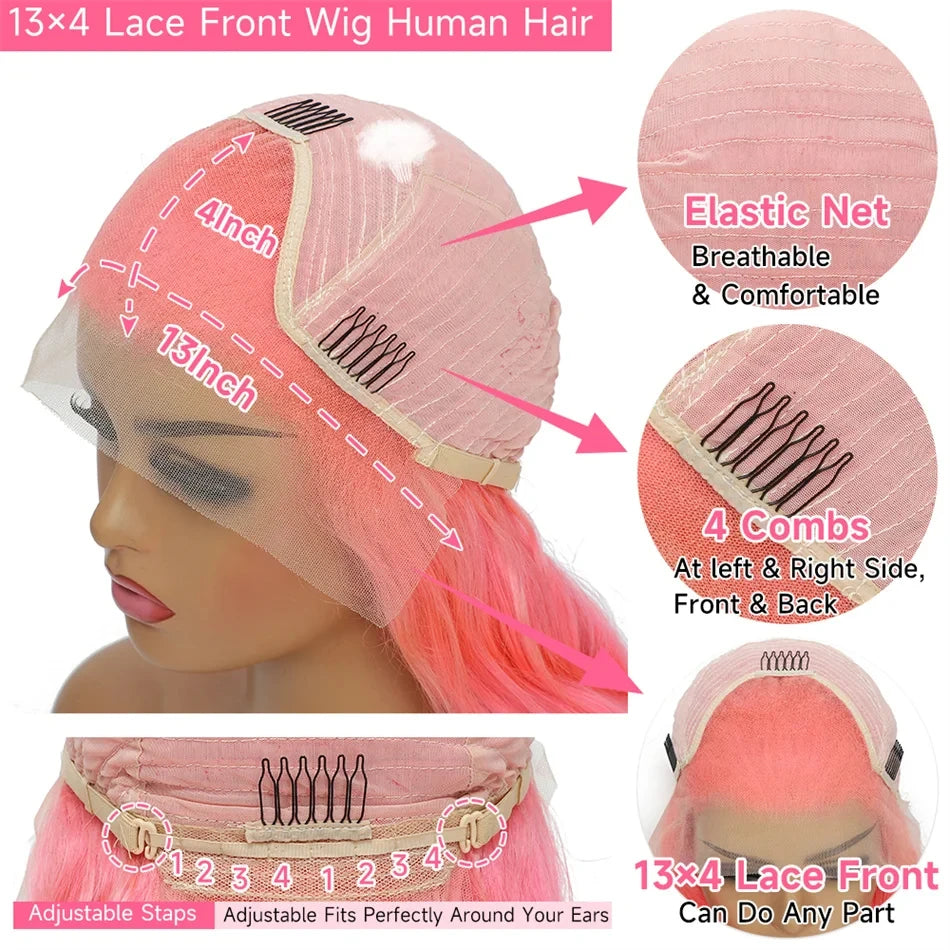 Body Wave 13x4 13x6 Hd Lace Frontal Wig Pre Plucked Transparent Colored pink