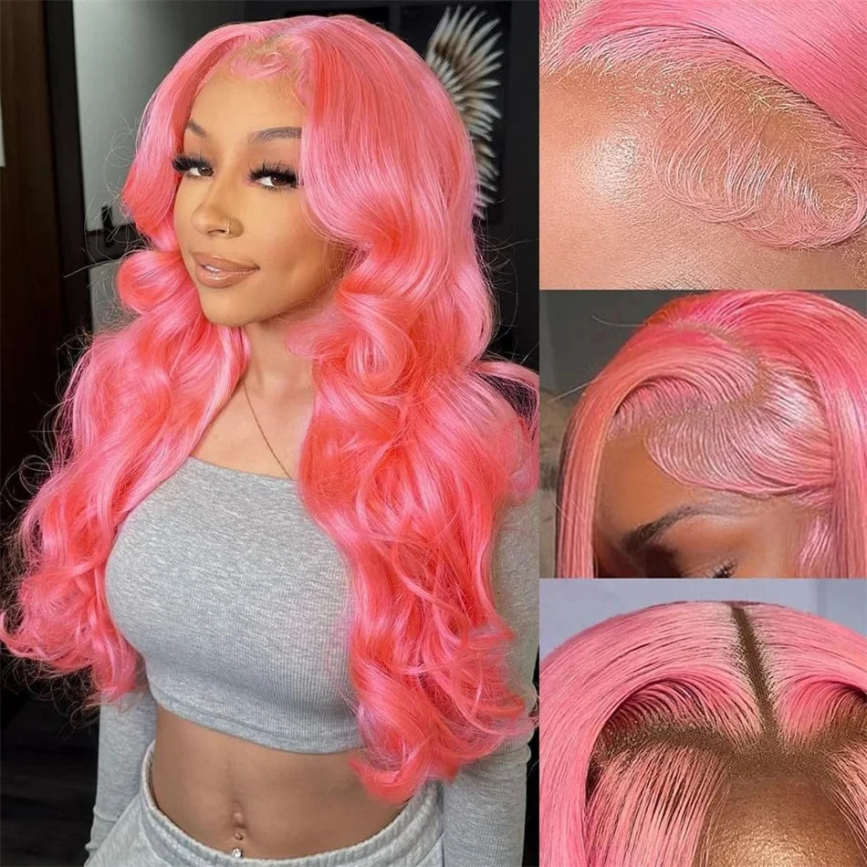 Body Wave 13x4 13x6 Hd Lace Frontal Wig Pre Plucked Transparent Colored pink
