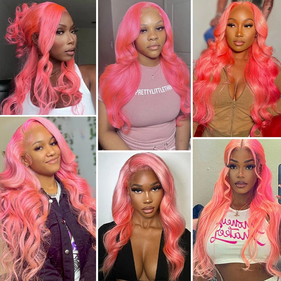 Body Wave 13x4 13x6 Hd Lace Frontal Wig Pre Plucked Transparent Colored pink