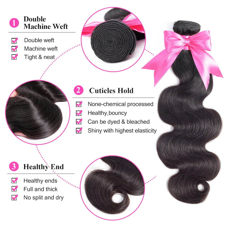 Human Hair Bundles With Frontal 13*4 Pre Plucked Lace Frontal Remy Peruvian body Wave