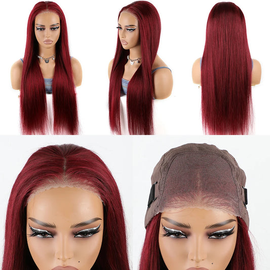 Wear And Go Glueless Wig Brazilian Straight 99j Burgundy Lace Front 6x4